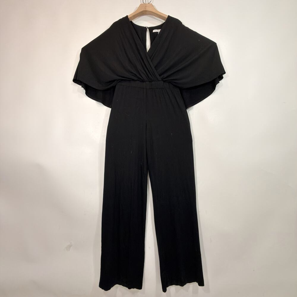 Trina Turk Black Viscose Surplice Jumpsuit Flutter Sleeve Minimalist Petite P